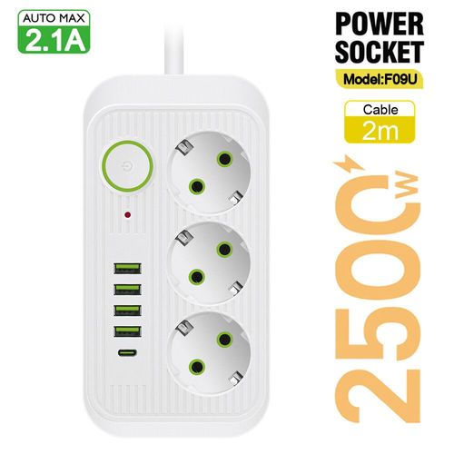 Prise Ue Prises Ca Prise Multitap Rallonge Multiprise Bande D'alimentation lectrique Avec Usb Type C Pd Adaptateur De Filtre Rseau De Charge Rapide - Type F09 2m White-Ue Plug #B