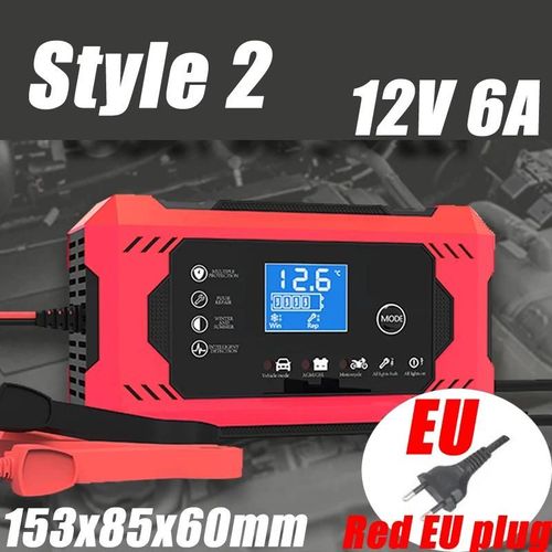 Prise Ue Rouge 12v6a - Chargeur De Batterie De Voiture, Charge Rapide Intelligente, Type De Rparation'impulsions, Arrt Automatique Complet, Double Mode Plomb Acide Pour Moto Et Camion