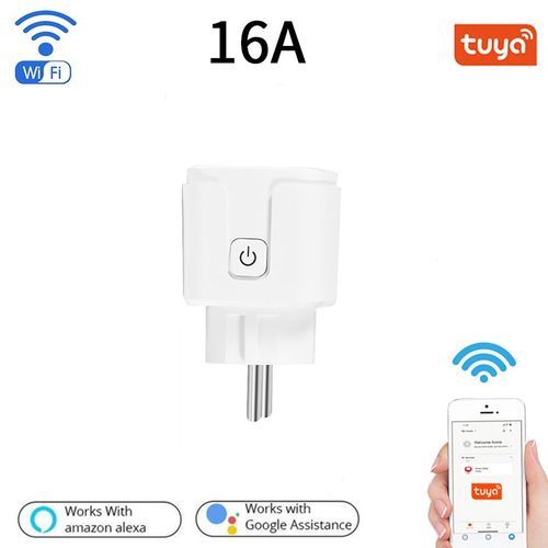 Prise Wifi Intelligente Ue 16a, Minuterie De Sortie Sans Fil Avec Moniteur De Puissance, Fonctionne Avec Alexa Google Home Tuya App