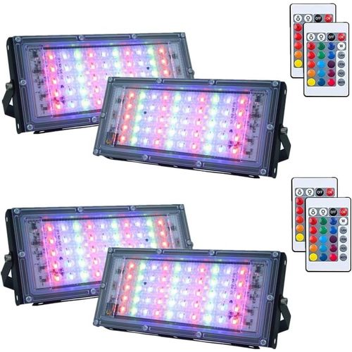 Projecteur Led Intelligent Rvb, Projecteurs Extrieurs  Changement De Couleur Tlcommande Control Ip65 tanche clairage De Scne Pour vnements Scne Paysage (4pcs)