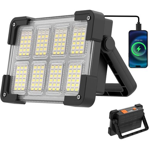 Projecteur LED Rechargeable,Projecteur LED Chantier Portable,Lampe de Travail LED tanche,Lumire Rechargeable USB 4 Modes Avec Panneau Solaire Pour Camping,Garage,Urgence,Atelier.[Y114]