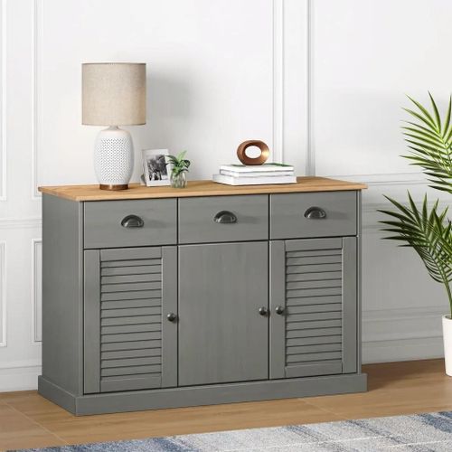 Prolenta Premium - Buffet Avec Tiroirs Vigo 113x40x75 Cm Gris Bois Massif De Pin