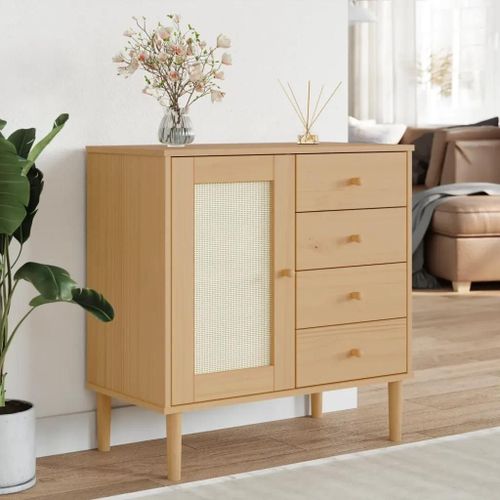 Prolenta Premium - Buffet Senja Aspect Rotin Marron 80x40x80 Cm Bois Massif De Pin