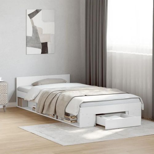 Prolenta Premium - Cadre De Lit Avec Tiroir Sans Matelas Blanc 100x200 Cm