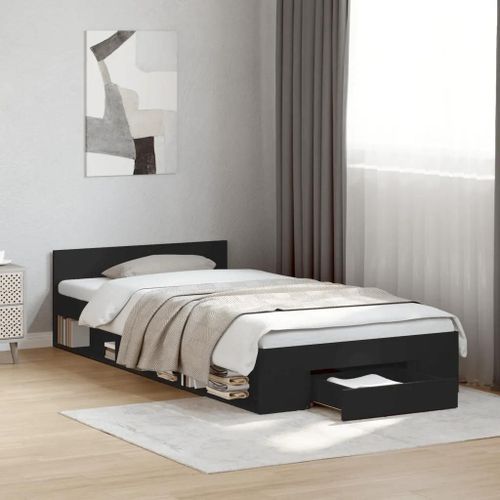 Prolenta Premium - Cadre De Lit Avec Tiroir Sans Matelas Noir 90x190 Cm