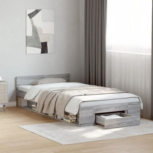 Prolenta Premium - Cadre De Lit Avec Tiroir Sans Matelas Sonoma Gris 90x200 Cm