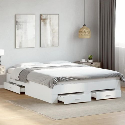 Prolenta Premium - Cadre De Lit Avec Tiroirs Sans Matelas Blanc 140x200 Cm