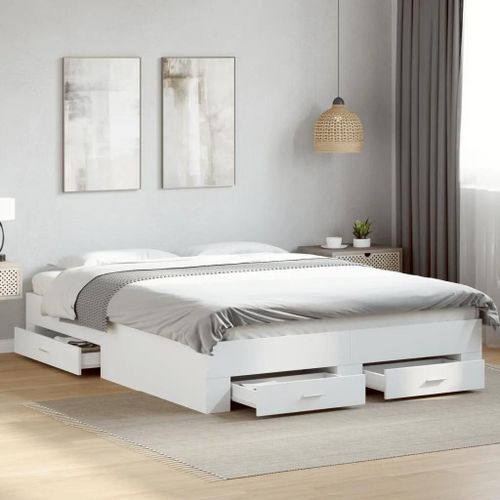 Prolenta Premium - Cadre De Lit Avec Tiroirs Sans Matelas Blanc 160x200 Cm
