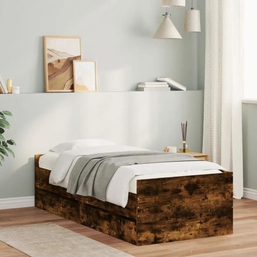 Prolenta Premium - Cadre De Lit Avec Tiroirs Sans Matelas Chne Fum 90x190 Cm