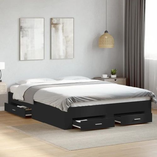Prolenta Premium - Cadre De Lit Avec Tiroirs Sans Matelas Noir 140x200 Cm