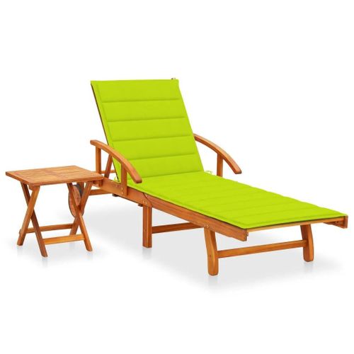 Prolenta Premium - Chaise Longue De Jardin Avec Table Et Coussin Bois D'acacia