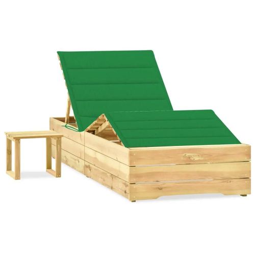 Prolenta Premium - Chaise Longue De Jardin Avec Table Et Coussin Pin Imprgn