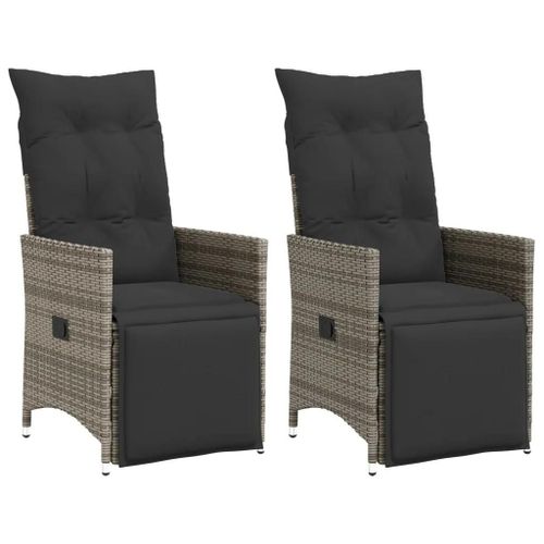 Prolenta Premium - Chaises Inclinables De Jardin Lot De 2 Et Coussins Gris Rotin