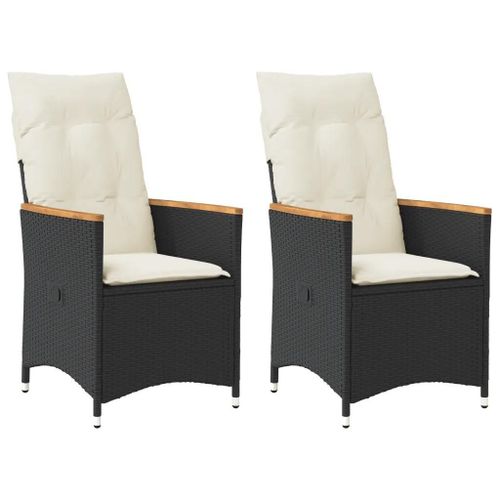 Prolenta Premium - Chaises Inclinables De Jardin Lot De 2 Et Coussins Noir Rotin