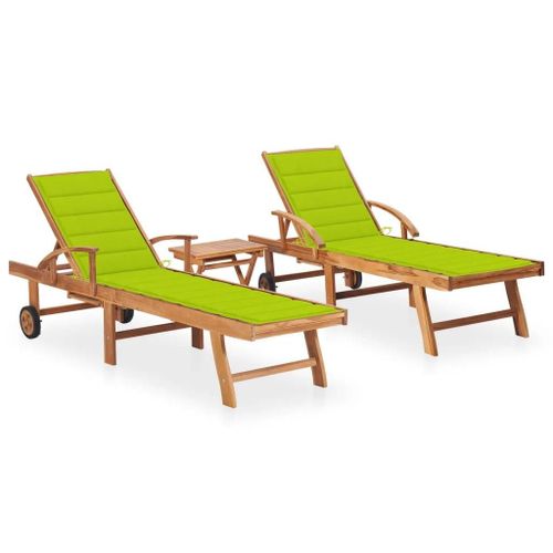 Prolenta Premium - Chaises Longues Lot De 2 Avec Table Et Coussin Bois Teck Solide