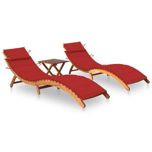 Prolenta Premium - Chaises Longues Lot De 2 Avec Table Et Coussins Acacia Solide