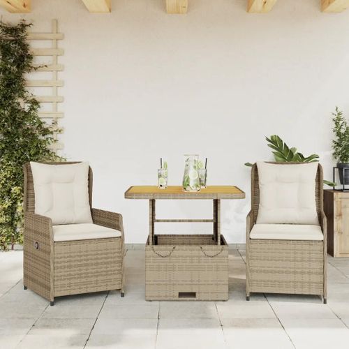 Prolenta Premium - Ensemble De Bistro 3 Pcs Avec Coussins Beige Rsine Tresse