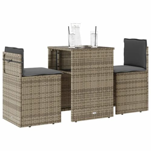 Prolenta Premium - Ensemble De Bistro 3 Pcs Avec Coussins Beige Rsine Tresse
