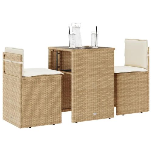 Prolenta Premium - Ensemble De Bistro 3 Pcs Avec Coussins Beige Rsine Tresse
