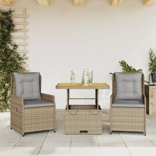Prolenta Premium - Ensemble De Bistro 3 Pcs Avec Coussins Beige Rsine Tresse