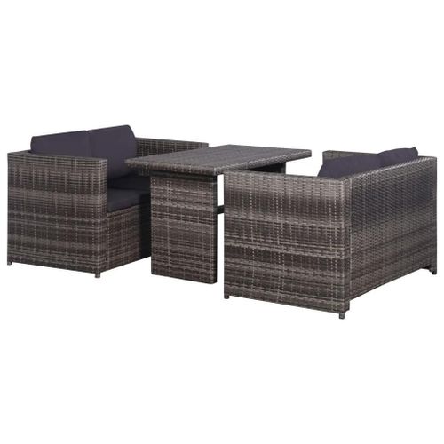 Prolenta Premium - Ensemble De Bistro 3 Pcs Avec Coussins Gris Rsine Tresse