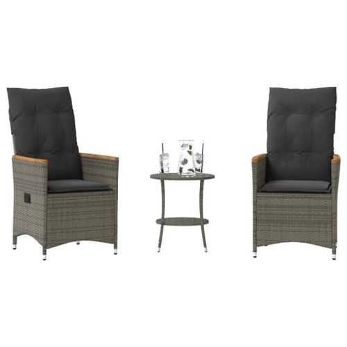 Prolenta Premium - Ensemble De Bistro 3 Pcs Avec Coussins Gris Rsine Tresse