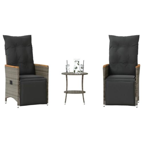 Prolenta Premium - Ensemble De Bistro 3 Pcs Avec Coussins Gris Rsine Tresse