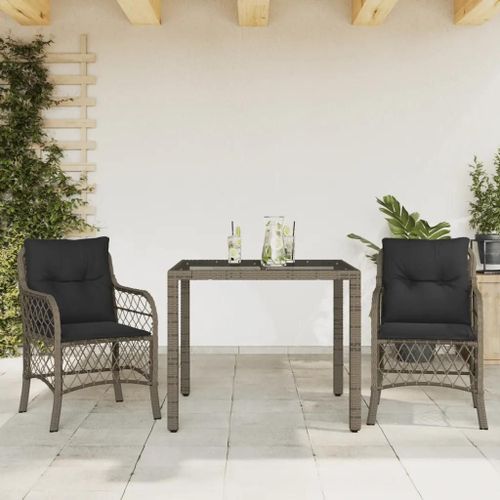 Prolenta Premium - Ensemble De Bistro 3 Pcs Avec Coussins Gris Rsine Tresse