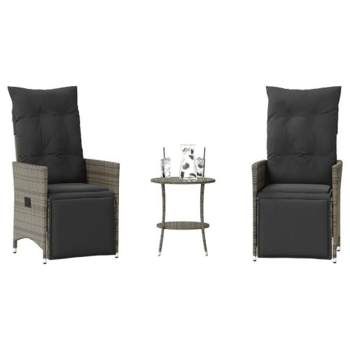 Prolenta Premium - Ensemble De Bistro 3 Pcs Avec Coussins Gris Rsine Tresse