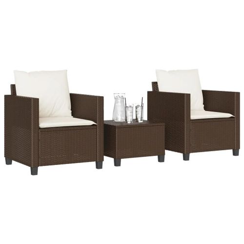Prolenta Premium - Ensemble De Bistro 3 Pcs Avec Coussins Marron Rsine Tresse