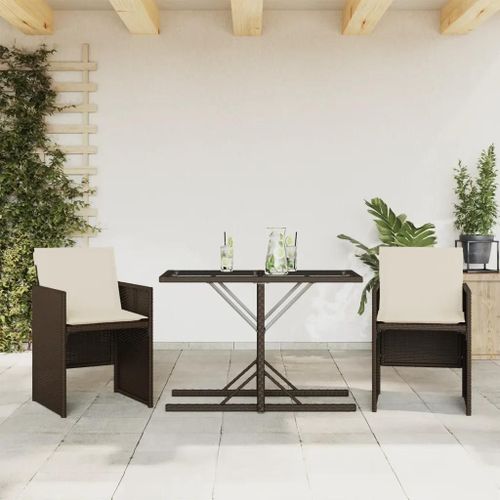 Prolenta Premium - Ensemble De Bistro 3 Pcs Avec Coussins Marron Rsine Tresse