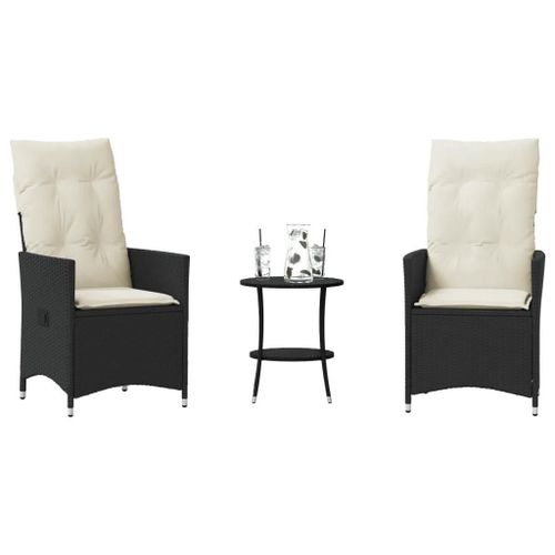 Prolenta Premium - Ensemble De Bistro 3 Pcs Avec Coussins Noir Rsine Tresse