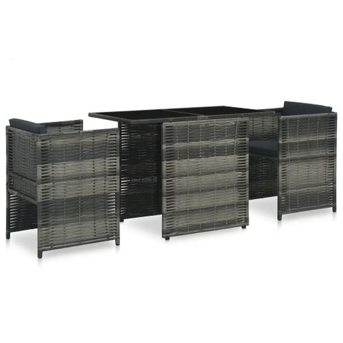 Prolenta Premium - Ensemble De Bistro 3 Pcs Avec Coussins Rsine Tresse Gris