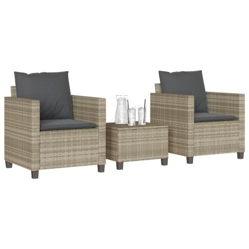 Prolenta Premium - Ensemble De Bistro 3 Pcs Et Coussins Gris Clair Rsine Tresse