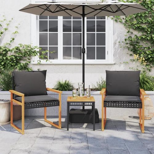 Prolenta Premium - Ensemble De Bistro 3 Pcs Et Coussins Noir Rsine Tresse Acacia