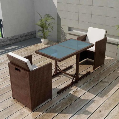 Prolenta Premium - Ensemble De Bistro 3 Pcs Et Coussins Rsine Tresse Marron