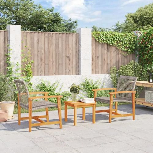 Prolenta Premium - Ensemble De Bistro 3 Pcs Gris Rsine Tresse Et Bois D'acacia