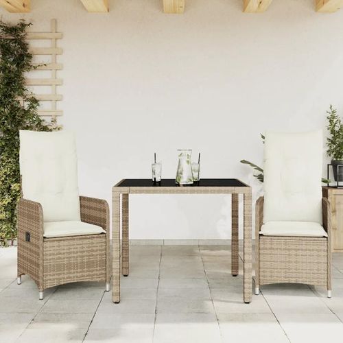 Prolenta Premium - Ensemble De Bistro De Jardin 3 Pcs Coussins Beige Poly Rotin