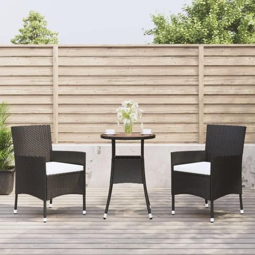 Prolenta Premium - Ensemble De Bistro De Jardin 3 Pcs Coussins Noir Poly Rotin