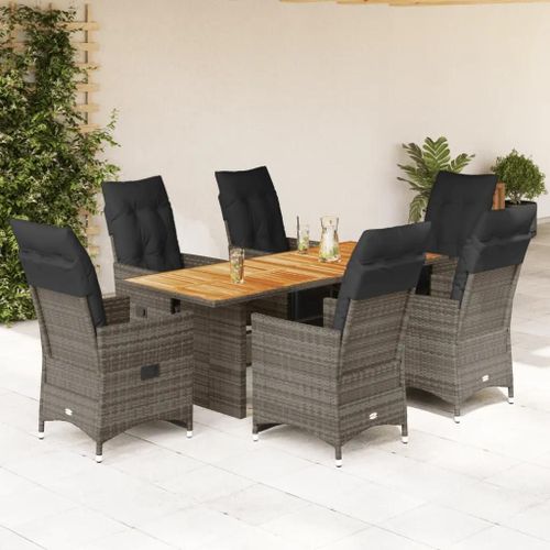 Prolenta Premium - Ensemble De Bistro De Jardin 7 Pcs Coussins Gris Poly Rotin
