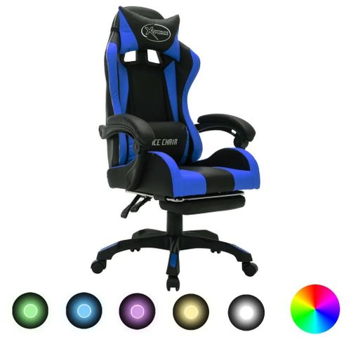 Prolenta Premium - Fauteuil De Jeux Vido Avec Led Rvb Bleu Et Noir Similicuir