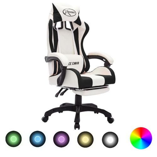 Prolenta Premium - Fauteuil De Jeux Vido Avec Led Rvb Noir Et Blanc Similicuir