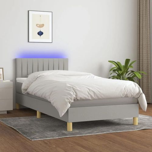 Prolenta Premium - Sommier  Lattes De Lit Avec Matelas Et Led Gris Clair 80x200cm