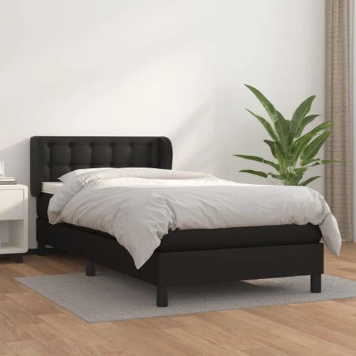 Prolenta Premium - Sommier  Lattes De Lit Avec Matelas Noir 90x190 Cm Similicuir