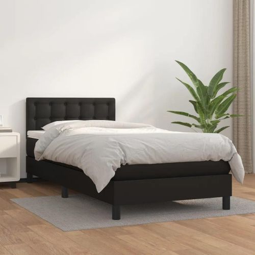 Prolenta Premium - Sommier  Lattes De Lit Avec Matelas Noir 90x190 Cm Similicuir