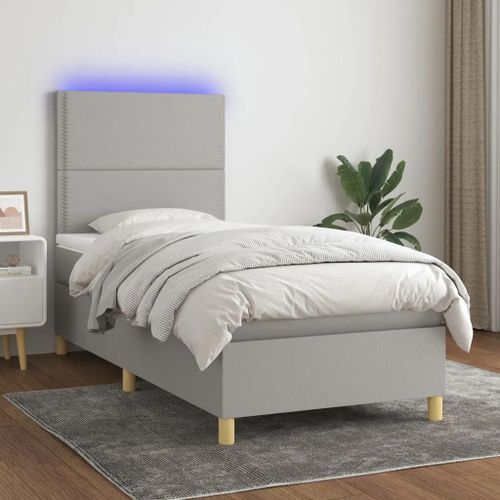 Prolenta Premium - Sommier  Lattes De Lit Et Matelas Et Led Gris Clair 100x200 Cm