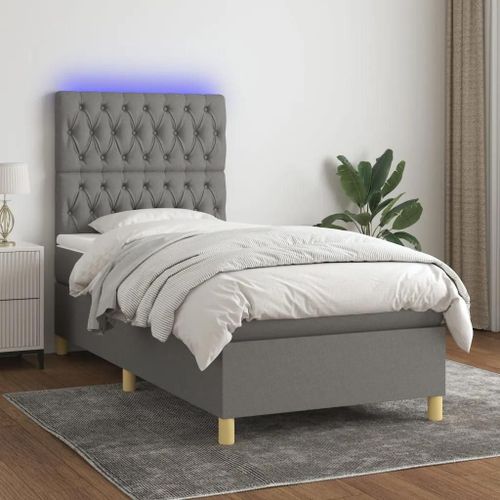 Prolenta Premium - Sommier  Lattes De Lit Et Matelas Et Led Gris Fonc 100x200 Cm