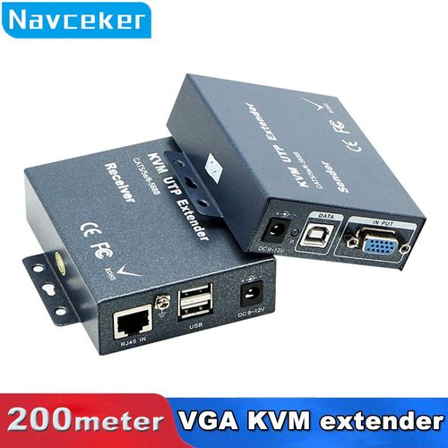 Prolongateur VGA 2023 m,RJ45 200 P,VGA,KVM,USB sur Cat5,Catinspects,Cat6,cble VGA,clavier,souris,metteur,rcepteur,meilleur,1080 - Type VGA KVM Extender-EU Power Plug