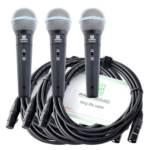 Pronomic Microphone Vocal DM-58 -B avec Interrupteur Set de 3 avec 3 x sac