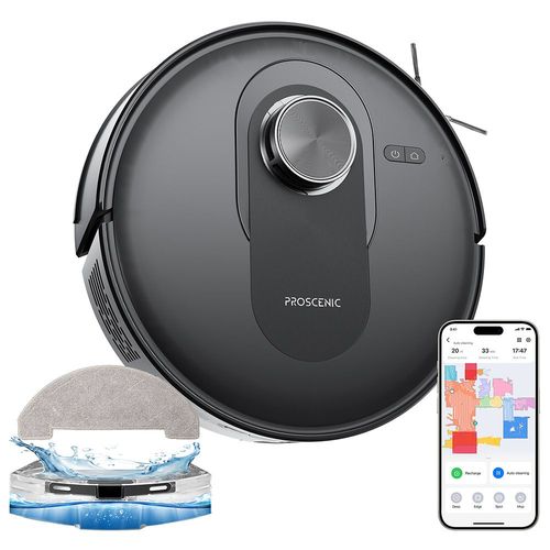 Proscenic Q8 Robot Aspirateur et Mop Combo, Aspiration 4200 Pa, Nav LiDAR, Autonomie 200min, Auto-chargement Automatique, Contrle APP, Poubelle 350ml, Rservoir d'eau 250ml